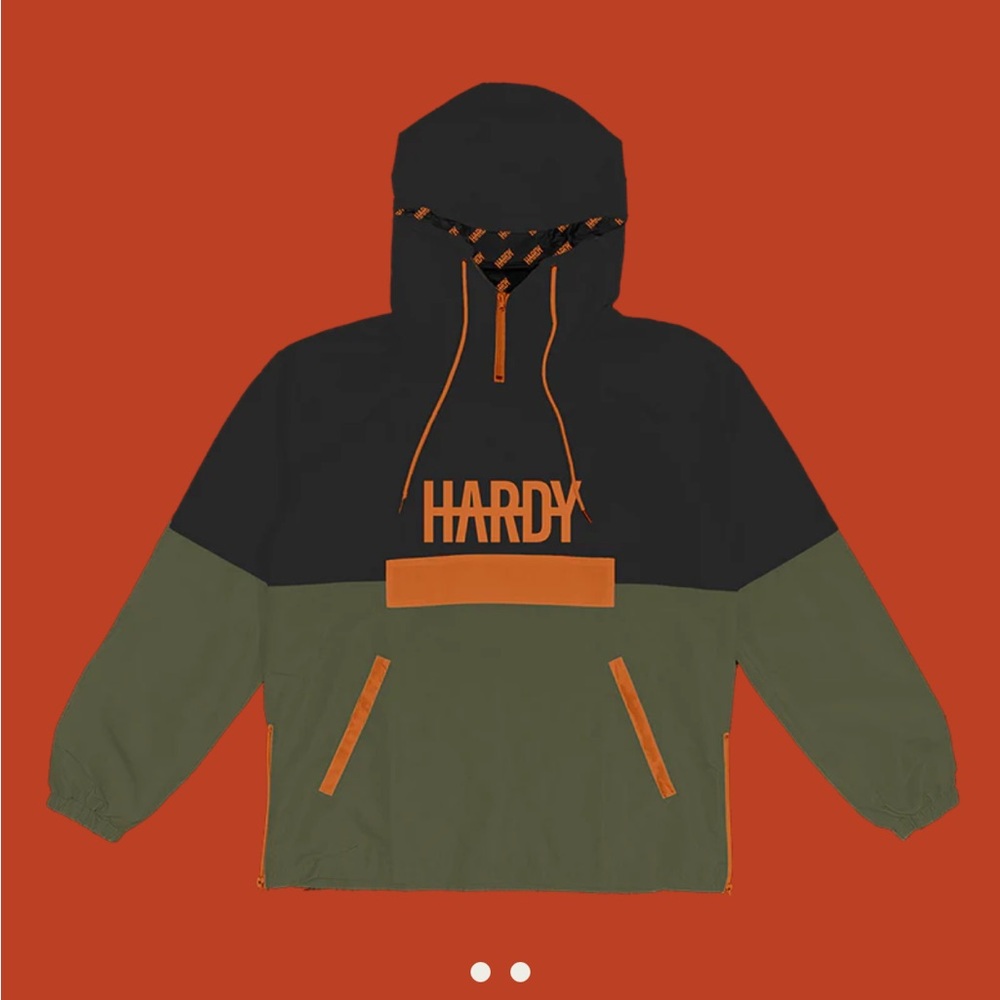 Hardy Quit!!! Tour Hooded Rain Jacket Black, Olive & Orange NWT Size L